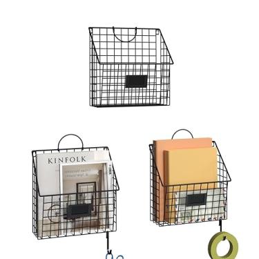 Imagem de Organizador de arquivos de parede para pendurar pasta de arquivo de metal com alças e ganchos, suporte de documentos de revista, para escritório em casa ou decoração, 3 pacotes