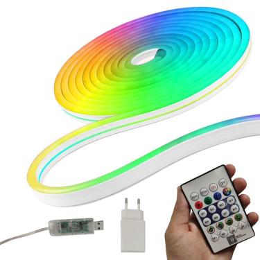 Imagem de Fita Neon Led Aplicativo Celular RGB 5 Metros Iluminaçao IP68 Decoraçao Sala Quarto Casa Gamer