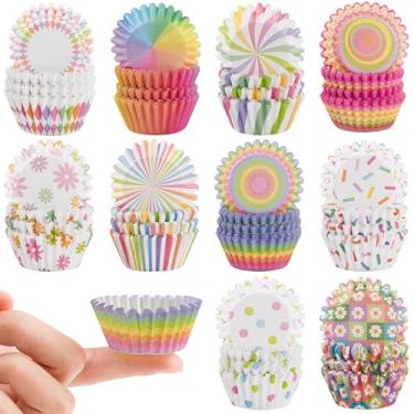Imagem de COcnny 600 peças de mini forros de papel de cupcake arco-íris, copos coloridos para assar muffin, embalagens de cupcakes para chá de bebê, bolo, chocolate, doces, embrulhos para fazer suprimentos para