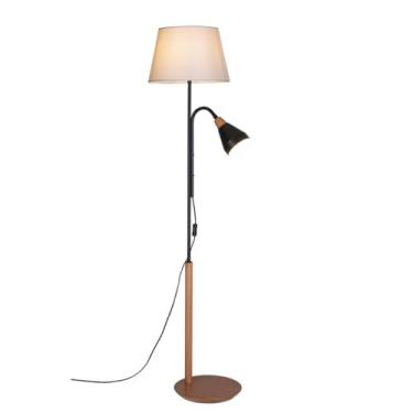 Imagem de Luminária de Chão Focus Castanho Cúpula Algodão Cru Madelustre, Bivolt