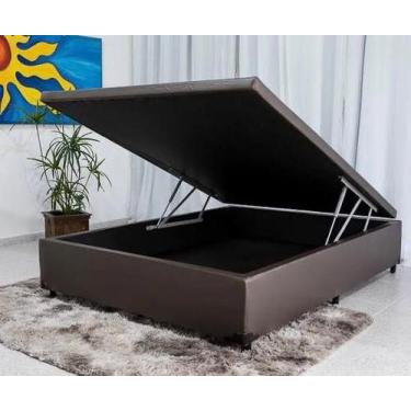 Imagem de Cama Box Baú Casal Marrom Sintético com Pistões a Gás - Real Comfort E