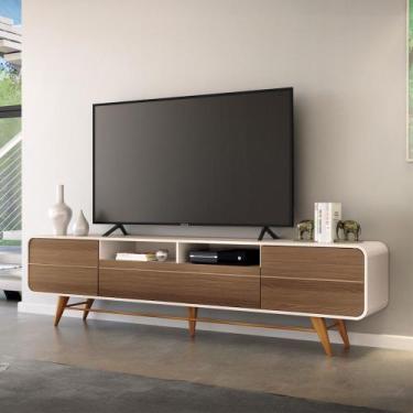 Imagem de Rack Bancada de TV 85 Pol 220cm Época Castanho/Off - HB Móveis, Castan