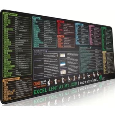 Imagem de Mouse Pad Grande para Teclado com Atalhos do Excel, Base Antiderrapante, Borda Costurada, Design Educativo para Produtividade
