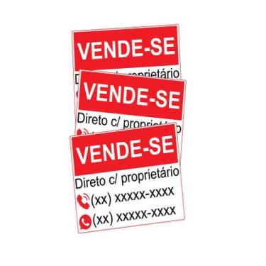 Imagem de Kit 5 Placas De Vende-Se 40x50cm Ps 3mm Personalizado - PRESENTE-BRIND