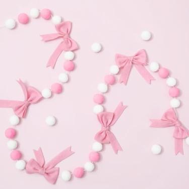 Imagem de JarThenaAMCS Faixa de guirlanda de laço rosa faixa de feltro coquete faixa de festa de aniversário para aniversário, chá de bebê, casamento, festa de despedida de solteira, 2 pés