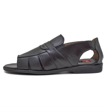 Imagem de Sandália Masculina Rasteira Ortopédica Couro Preto Confort - Granado, 