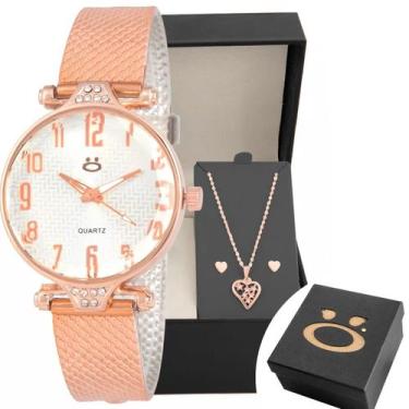 Imagem de Relogio feminine rose aço + colar brinco coração + caixa qualidade pre