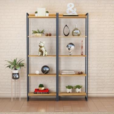 Imagem de Kit 2 Estantes para Livros Altas Industrial Aço 5 Prateleiras 187cmx60cm Active Yescasa