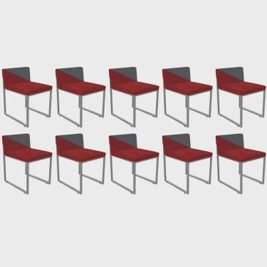 Imagem de Kit 10 Cadeira Office Lee Duo Sala de Jantar Industrial Ferro Cinza Suede Vermelho e Cinza - Ahz Móveis