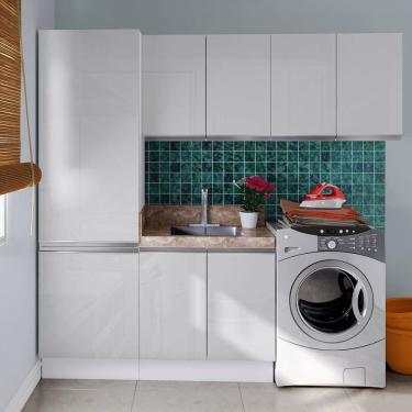 Imagem de Kit Área De Serviço Madesa Acordes 100% mdf com Armário, Balcão e Torre - Portas Branco Brilhante