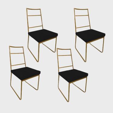 Imagem de Kit 04 Cadeiras Sala de Jantar Escritório Office Stark Industrial Ferro Dourado Corino Preto - Ahz Móveis