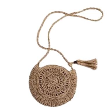 Imagem de Bolsa Feminina Crossbody Palha Moda Praia Redonda Pendão Bag