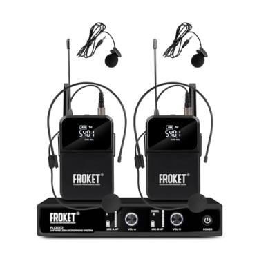Imagem de Froket Sistema De Microfone Sem Fio Uhf Profissional: Lapela Canal Duplo - Alcance 260 Pés Ideal Para Canto, Karaokê, Igreja, Dj, Festa, Alto-Falante Pa, Gravação Mixer (2 Bodypack)