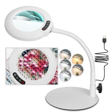 Imagem de Veemagni Lupa 10X Com Luz, 5 Modos De Cor, Ajustável Continuamente, Flexível, Pescoço Ganso, Led, Luminária Mesa, Suporte Iluminado, Para Artesanato, Costura, Leitura, Pintura, Hobby, Trabalho Perto
