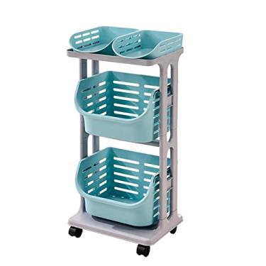 Imagem de Cesta de frutas e suporte de vegetais de bancada de 3 camadas mantém frutas e vegetais frescos, prateleira rotativa de armazenamento de cozinha multicamadas, rack de frutas e vegetais com rodas de