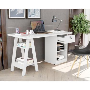 Imagem de Mesa De Estudo Bali Branco P/ Computador ou Notebook C/ Gaveta com Cha