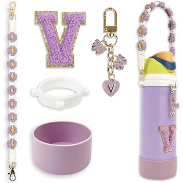 Imagem de Conjunto de monograma fofo de bota de silicone compatível com garrafa de água Owala 680 g - Acessórios perfeitos para Owala Tumbler, Owala Free Sip, Pink Owala, Black Owala, copo de café owala (roxo