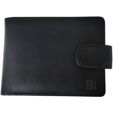 Imagem de Carteira Masculina de Couro Com Botão Preta Porta Moeda Cartão Lisa Briolly