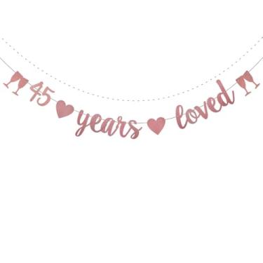 Imagem de WEIANDBO 45 Years Loved Rose Gold Glitter Banner, pré-amarrado, decorações de festa de aniversário de 45 anos/casamento, pano de fundo, 45 anos amado
