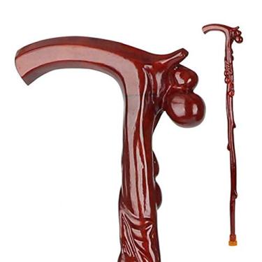 Imagem de LXPYMXDP Bengala de caminhada, bengala de madeira, bastão de caminhada de madeira maciça antiderrapante, bengala de escultura em madeira maciça, bengala para idosos