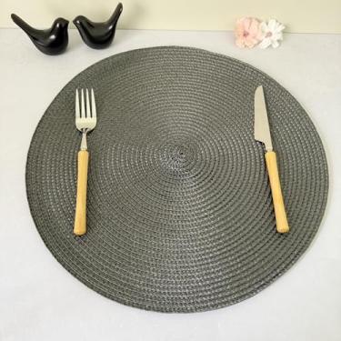 Imagem de Kit 4 Lugares Jogo Americano Redondo Descanso Prato Sousplat De Mesa Posta Jantar (Cinza Escuro)