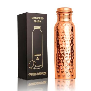 Imagem de Garrafa de água de cobre puro | Cobre 100% puro para benefício de saúde Ayurveda | 100 onças | Design martelado feito à mão para água potável | Tampa à prova de vazamento