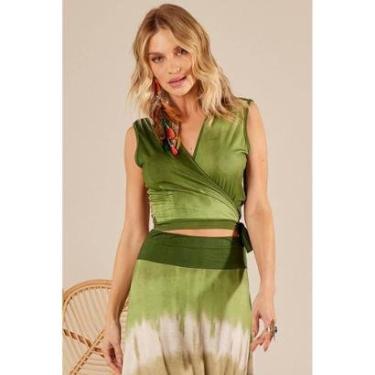Imagem de Cropped Sem Mangas Transpassado Verde Estampa Digital Tie Dye Yacamim A29-Feminino