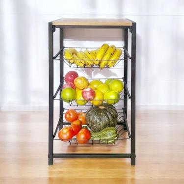 Imagem de Fruteira Industrial de Chão Tampo Madeira Cozinha Moderna Industrial -