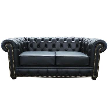 Imagem de Sofá 2 Lugares com Pés Madeira Couro Preto Gran Belo