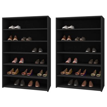 Imagem de Kit 02 Armários Multiuso Sapateira Laís 5 Prateleiras Preto