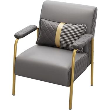 Imagem de Cadeiras De Sofá Modernas De Meados Do Século, Poltrona De Couro Com Moldura De Metal E Travesseiro Lombar, Poltrona Para Sala De Estar, Quarto, Escritório Em Casa, Light Gray, Size