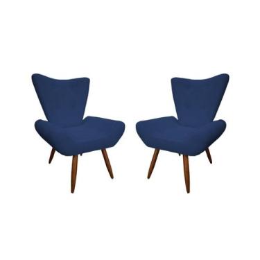 Imagem de Kit 2 Poltronas Decorativa Emilia Suede Azul Marinho Pés Madeira Mz De