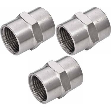 Imagem de 3 luva emenda fêmea rosca 3/8 bsp em latão niquelado - AKME