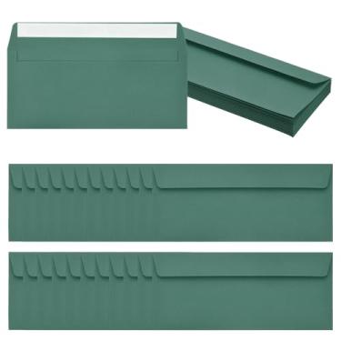 Imagem de PATIKIL Pacote com 24 envelopes de negócios verde escuro nº 10, envelopes coloridos autoselados tamanho carta para convites de escritório de correspondência, 10 x 23 cm