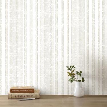 Imagem de Papel de parede moderno Peel and Stick 43.9 cm x 508.0 cm Boho Contact Paper bege listrado papel de parede autoadesivo vinil impermeável para quarto, banheiro, revestimento de parede, armários