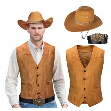 Imagem de KAIPUTE Colete masculino para fantasia de cowboy ocidental para festa de Halloween e cosplay, Amarelo, G