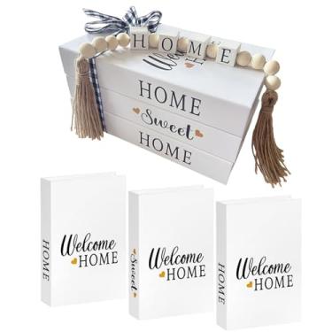 Imagem de YLYKJDG Livros decorativos para decoração de casa, livros falsos brancos para decoração, peças centrais decoração para mesa com guirlanda de contas fita de barbante decoração de mesa de centro para
