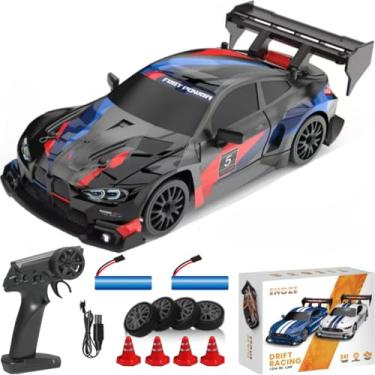 Imagem de RC Drift Car, 1/24 Scale Mini RC Drift Car, 2.4GHz Remote Control Cars, Four Wheel Drive High Speed Racing with LED Lights, Equipped with Racing Tires and 2 Rechargeable Batteries (8607-Black)