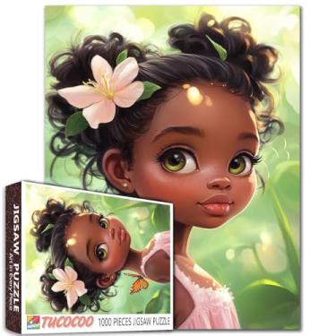 Imagem de Quebra-cabeça África para meninas, 1000 peças, para adultos, meninas negras com olhos grandes, pintura de plantas verdes tropicais, 1000 peças, jogo de decoração de parede para casa, faça você mesmo