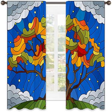 Imagem de Cortina isolada com sombreamento abstrato, imagem geométrica colorida fractal, tecido impermeável, cortinas blackout com absorção de som para decoração de sala de jantar/festa, L 132 x C 163