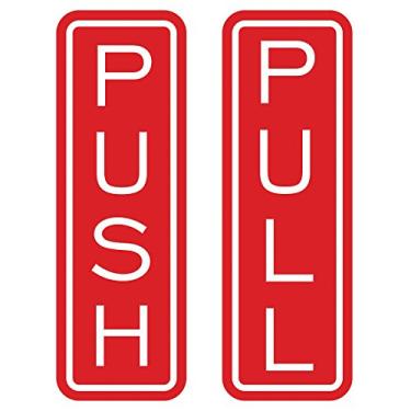 Imagem de All Quality Placas de porta push pull verticais clássicas - letras gravadas a laser | Plástico ABS durável | Fita adesiva de espuma dupla face (vermelha) - Grande