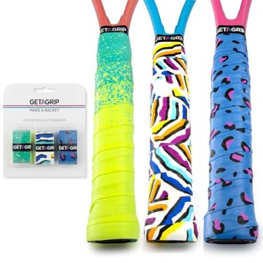 Imagem de Get A Grip - Fita adesiva personalizada para raquete de tênis – Antiderrapante/Secagem Rápida – Aderência de raquete de badminton pré-cortada com fita de acabamento – Pacote com 3 (Find Your Flair)