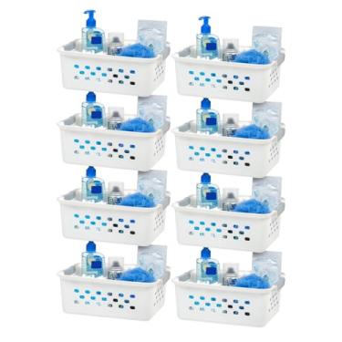 Imagem de IRIS Cesta de plástico dos EUA, pacote com 8, pequena, cesta de armazenamento para organizar despensa, armário de cozinha, quarto, banheiro, escritório, sala de artesanato, branca