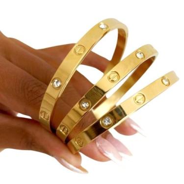 Imagem de Bracelete aço inóx inspiração zircônias - CRISTAL ROSA