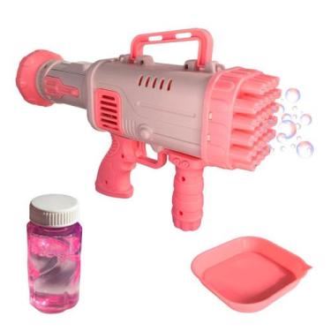 Imagem de Bazuca de Bolhas com 32 Furos, Frasco de 50ml e Recipiente  Brinquedo 