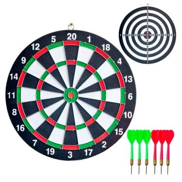 Imagem de Jogo De Dardos Com Alvo Dupla Face Tabuleiro 40cm 6 Dardos