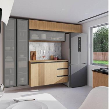 Imagem de Cozinha Modulada 5 Peças 3 Aéreos 1 Balcão 1 Cristaleira Nara Cabecasa Madeiramadeira Avena