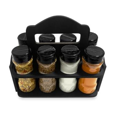 Imagem de Porta Tempero Mesa Bancada Cozinha + 8 Potes 130ml Tampa Dupla + Etiquetas
