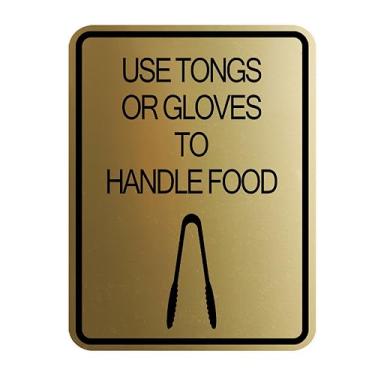 Imagem de Signs ByLITA Retrato redondo use pinças ou luvas para lidar com porta de alimentos ou placa de parede plástico ABS durável | Gravação a laser | fácil instalação | cozinha | placa de higiene (ouro