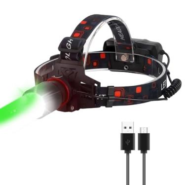 Imagem de GRACETOP Lanterna de cabeça recarregável de LED, 2000L de alto lúmens, superbrilhante, regulável com 4 modos, luz branca e verde, farol de caça, lâmpada tática para pesca, corrida, acampamento